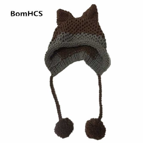 BomHCS bonnet avec oreilles de renard | Bonnet d'hiver chaud, chapeau tricoté à la main 100% ► Photo 1/2