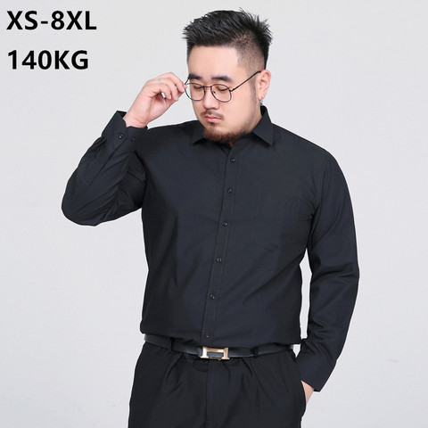 Chemise à manches longues pour hommes, de haute qualité, blanche et noire, tenue de bureau, grande taille 5XL 6XL 7XL 8XL ► Photo 1/6