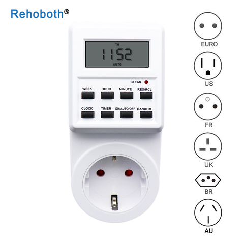 Minuterie numérique électronique interrupteur prise 24 heures cyclique ue royaume-uni AU US BR FR prise cuisine minuterie prise Programmable prise de synchronisation ► Photo 1/6