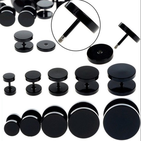 10 pièces En Acier Inoxydable Noir Faux Tricheur Bouchons D'oreille Jauge Corps Bijoux Pierceing ► Photo 1/5