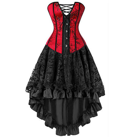 Sexy corsets robes de grande taille costume surbuste burlesque corset et jupe ensemble de lingerie tutu corselet victorien mode rouge ► Photo 1/2