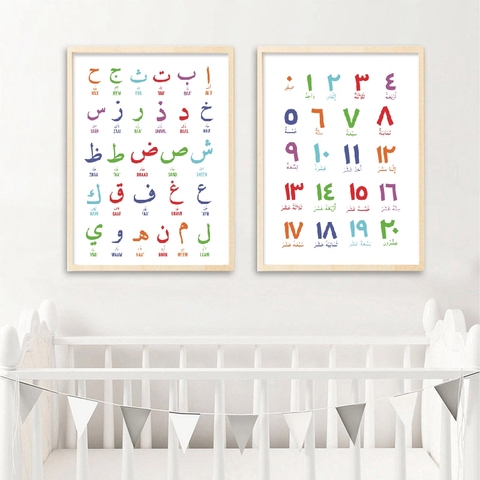 Arabe islamique mur Art toile peinture arabe lettres Alphabets chiffres affiche imprime pépinière enfants chambre mur Art décor ► Photo 1/6