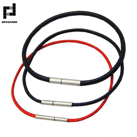 BASEHOME-Bracelets en corde cirée noir et rouge, 1.5/2/3mm, fermoir en acier inoxydable et en cuir, pour amoureux de cadeau ► Photo 1/5