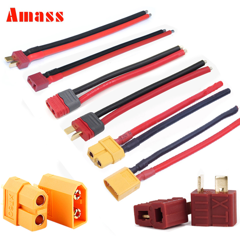 Amass T plug XT60-XT60 XT30U XT90H, prise mâle femelle avec gaine, fil en silicone, 10awg, 12awg, 14awg ► Photo 1/6