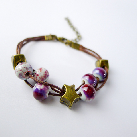 Bracelet de perles en céramique fait à la main pour femmes, style bohème, cadeau, # EY407 ► Photo 1/6