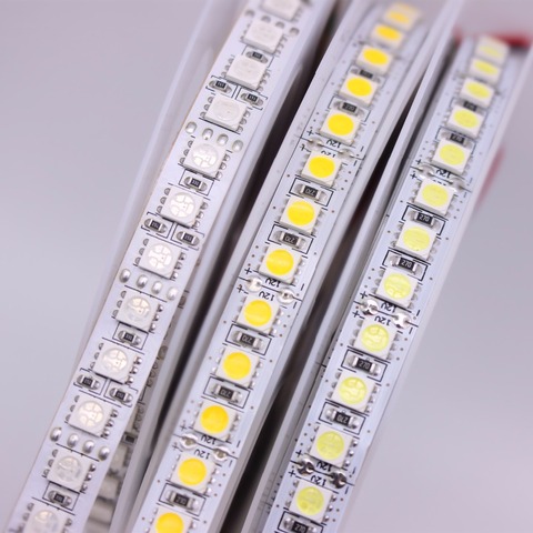 Bande d'éclairage RGB/blanc chaleureux/blanc, Flexible, LED, 5M, 5050, DC12V 24V, 120, LED s/m, LED, haute luminosité ► Photo 1/4