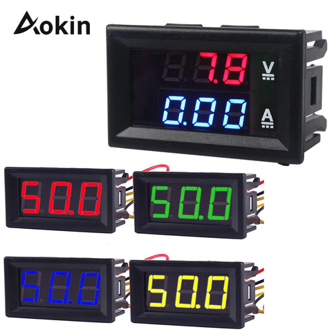 Mini voltmètre numérique 0.56 pouces, ampèremètre cc 100V 10a voltmètre testeur de compteur de courant bleu + rouge double affichage LED vert rouge jaune ► Photo 1/6