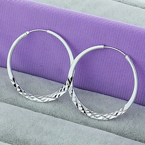 Boucles d'oreilles cerceau de haute qualité 925 en argent Sterling 5.0cm cercle boucles d'oreilles bijoux de mode vente directe en gros d'usine ► Photo 1/6