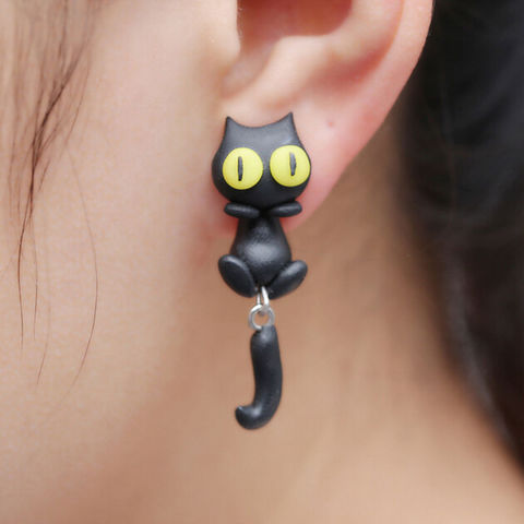 1 paire nouveau Design à la main jaune yeux mignon chat Stud boucle d'oreille bijoux de mode polymère argile dessin animé 3D animaux boucles d'oreilles pour les femmes ► Photo 1/6