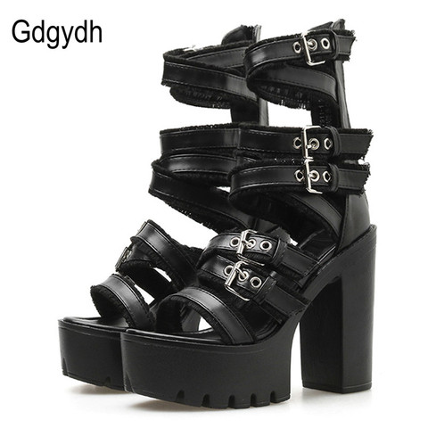 Gdgydh – chaussures gothiques pour femmes, sandales à talons compensés hauts, ajouré, gladiateur, Clubwear, plateforme, mode, boucle, sangle de cheville ► Photo 1/6