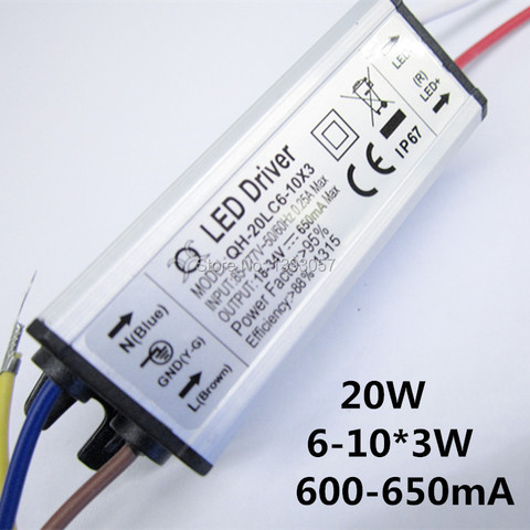 Pilote LED pour projecteur, 5 pièces, 6-10x3w 650mA 20W, alimentation DC18-34v, étanche IP67, pilote à courant Constant ► Photo 1/1