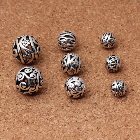 10 pcs/lot mode tibétain argent fleur creuse perles en métal 8mm 10mm 11mm 14mm artisanat boule ronde entretoise perles bricolage fabrication de bijoux ► Photo 1/4