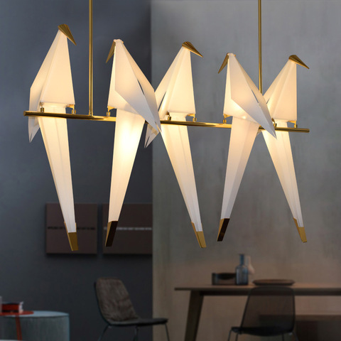 Lampe suspendue en forme d'oiseau origami doré, luminaire décoratif d'intérieur, idéal pour un salon, une chambre à coucher, une cuisine ou une salle à manger ► Photo 1/6