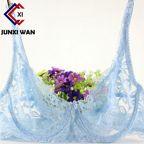 Soutien-gorge en dentelle transparente pour femmes, sous-vêtements, Bralette fine à armatures, Push Up, Lingerie Sexy, grande taille, brassière brodée ► Photo 1/6