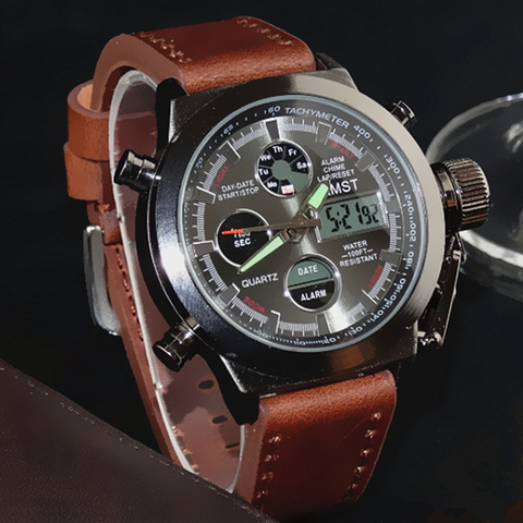 AMST montres militaires plongée 50 M Nylon & bracelet en cuir montres LED hommes Top marque de luxe montre à Quartz reloj hombre Relogio Masculino ► Photo 1/6