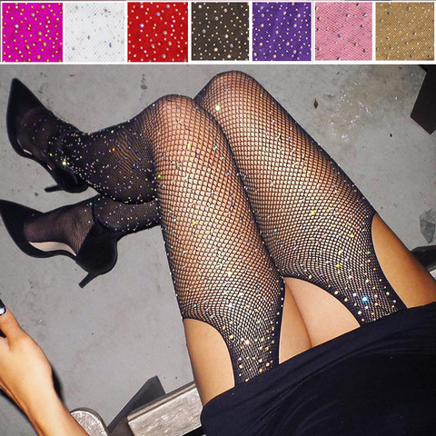 2022 Sexy femmes paillettes résille collants ouvert entrejambe maille collants brillant strass dame grande taille collants Nylons bas ► Photo 1/4