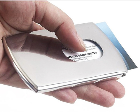 Porte-carte de crédit en acier inoxydable pour hommes, pochette coulissante pour pouce, étui pour fournitures de bureau ► Photo 1/6