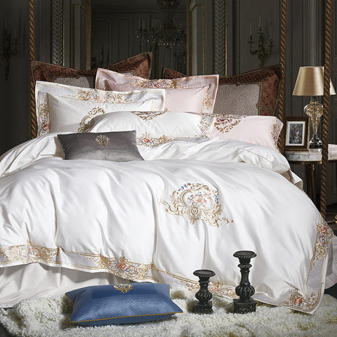 Parure de lit en coton égyptien Premium, blanc, housse de couette et taies d'oreillers, pour lit Queen Size, 4 pièces ► Photo 1/1