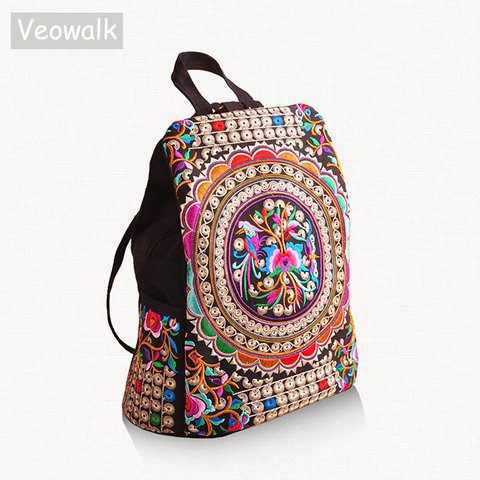 Veowalk – sac à dos en toile pour femmes, Vintage, broderie artistique, motif Floral fait à la main, cartable de voyage en Denim ► Photo 1/1