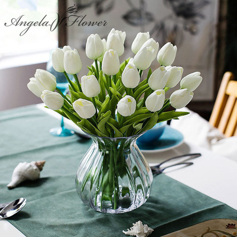 Livraison gratuite 31 pièces/lot pu mini tulipe vraie touche mariage fleur bouquet fleurs en soie artificielle pour la décoration de fête à la maison ► Photo 1/6