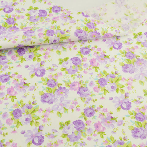 Tissus romantiques de couture 100% coton avec motif Rose et feuille violet, Telas, tissu de couture, vêtement artistique pour enfants ► Photo 1/6