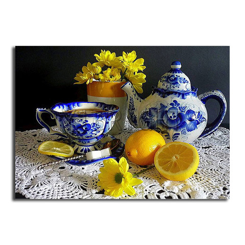 Peinture diamant thème chrysanthème thé, broderie 5D, bricolage, point de croix, pâquerettes, Oranges, nature morte, mosaïque, décor de maison Y0 ► Photo 1/6