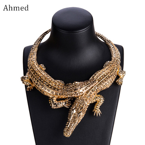 Ahmed nouveau Design exagéré Punk plein strass Crocodile collier pour les femmes mode tendance déclaration collier collier Bijoux ► Photo 1/6