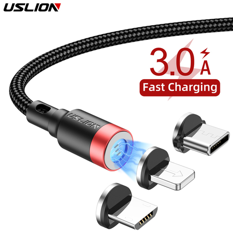 Câble magnétique USLION 3A charge rapide pour iPhone Xs Max XR 8 7 6 6S Plus câble Micro USB Type C câble pour Samsung Xiaomi Huawei ► Photo 1/6