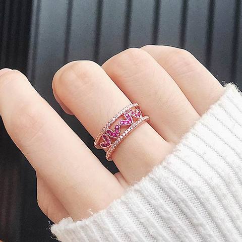 MENGJIQIAO-bague en zircone cubique coréenne pour femmes, bague en cœur, Double couche ouverte, à la mode délicate, Micro pavé, nouveauté 2022 ► Photo 1/5