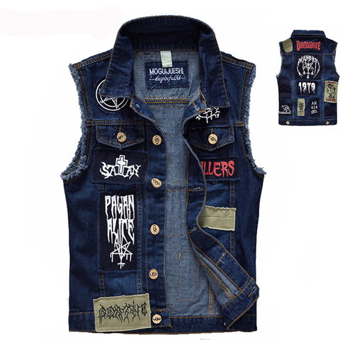 Gilet en jean Vintage classique sans manches pour hommes, gilet en Denim à la mode, design Punk, Rock déchiré, Cowboy ► Photo 1/6