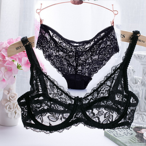 Ensemble de sous-vêtements Sexy en dentelle, soutien-gorge Push Up Transparent et pantalon, Lingerie pour femmes, culotte, culotte sans couture, tanga ► Photo 1/6