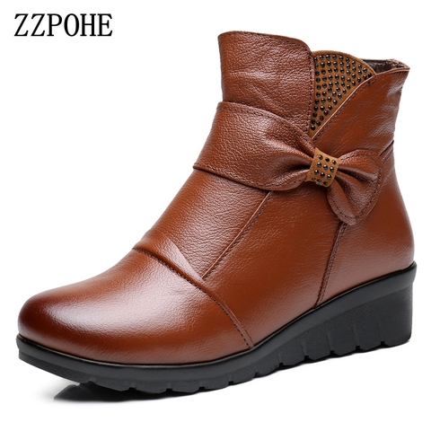 ZZPOHE – bottines plates en cuir véritable et coton pour femme, chaussures de neige chaudes, nouvelle collection hiver 2017 ► Photo 1/6