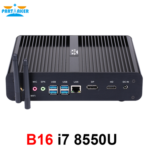 Partaker-Mini ordinateur windows 10 Pro, Barebone, HTPC, Nuc, Nuc, avec 2x DDR4, Msata + SSD M.2, Fanless, i7-8565u/7560U, i5-8250u/7260U ► Photo 1/1