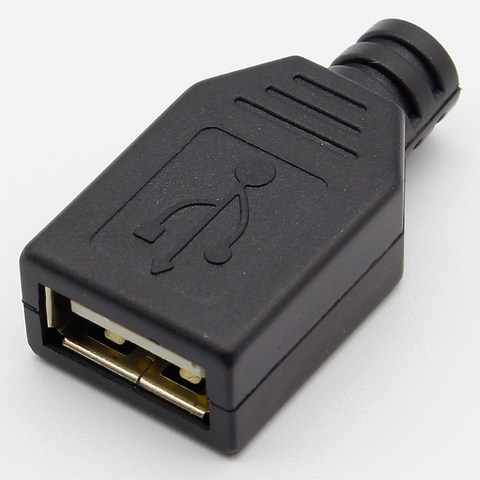 Connecteur USB femelle Type A à 4 broches avec couvercle en plastique noir, 10 pièces ► Photo 1/3