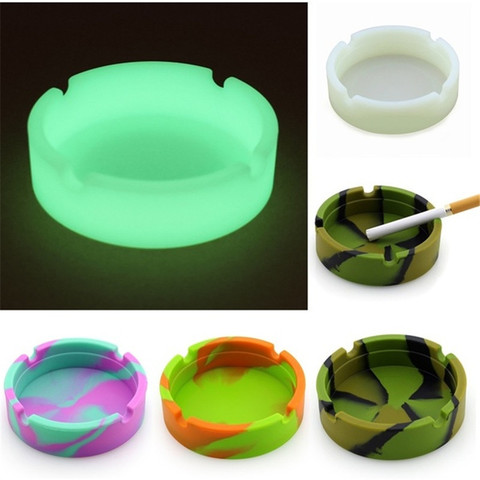 Cendrier en Silicone brillant dans la nuit, support rond Portable pliable, écologique, doux et lumineux ► Photo 1/6