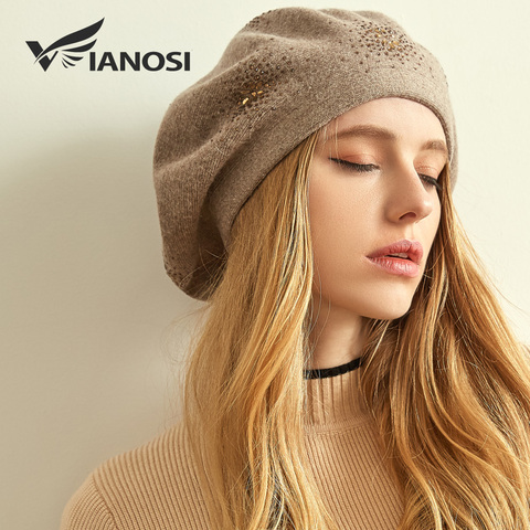 VIANOSI-béret en laine pour femmes, chapeaux d'hiver en cachemire, bonnet plat, tricoté ► Photo 1/6