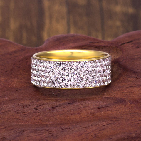 Acier inoxydable 5 rangées anneaux de cristal pour les femmes 8mm bandes de mariage bijoux de mode ► Photo 1/6