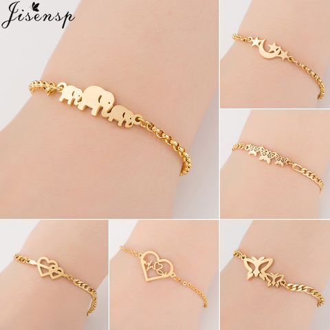 Jisensp – Bracelets à maillons en forme d'éléphant et de papillon pour femme, accessoire en acier inoxydable ► Photo 1/6