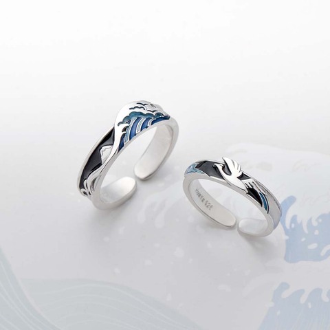 Thaya oiseau volant vague anneau s925 argent bleu goutte huile 3D vague Couple anneaux pour femmes élégant irlandais beaux bijoux Lovers'Gift ► Photo 1/6