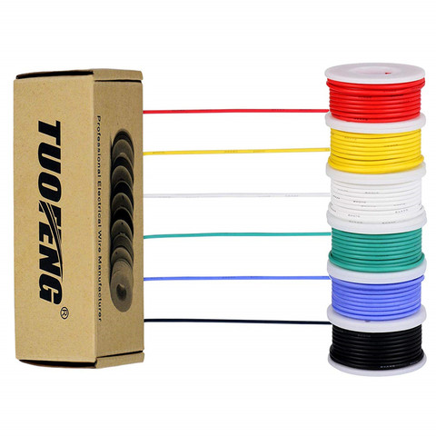 Fil électrique de calibre 30, Kit de fils colorés, fil de Silicone Flexible de 30 AWG (6 bobines de couleurs différentes de 20 mètres), 60V ► Photo 1/6