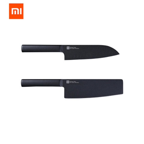 D'origine Xiaomi Mijia Huohou Cool Noir Cuisine Non-Bâton Couteau acier inoxydable ensemble de couteaux 307mm couteau à trancher + 298mm couteau de chef ► Photo 1/1