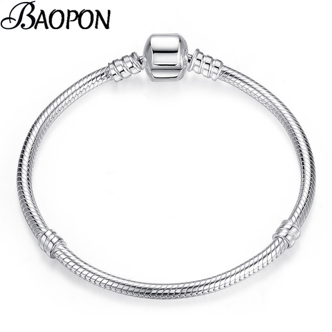 BAOPON haute qualité Vintage argent plaqué bracelet à breloques Style européen serpent chaîne ajustement bricolage Fine bracelets pour femme bijoux ► Photo 1/6