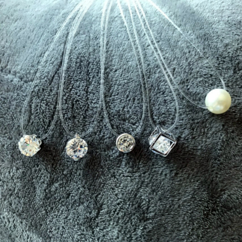Collier à ligne de pêche transparente, colliers en chaîne invisibles pour femmes pendentifs en strass colliers ras de cou bijoux à la mode ► Photo 1/5