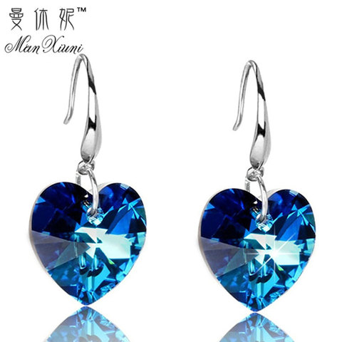 Boucles d'oreilles autrichiennes plaqué argent, bleu, cœur de l'océan, cadeau d'anniversaire, pour femmes, collection 2022 ► Photo 1/6