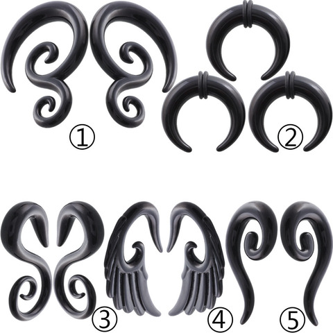 1 paire de faux piercings d'oreilles en spirale en acrylique, 1.6-10mm, noir, écarteur de poignet, boucle d'oreille, tricheur, bijoux pour le corps ► Photo 1/6