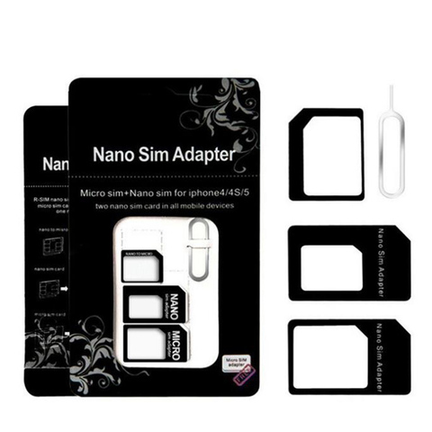 Adaptateur de carte SIM Nano 4 en 1 adaptateur micro sim avec clé d'éjection paquet de vente au détail pour iPhone 5/5S/6/6S/Samsung ► Photo 1/3