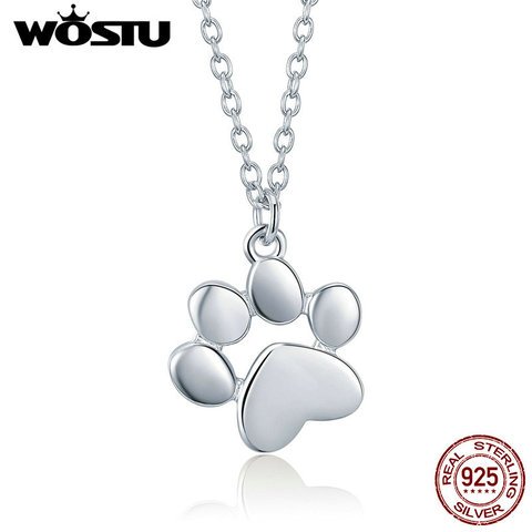 WOSTU haute qualité 925 en argent Sterling mignon chien empreintes lien pendentif collier pour femmes petite amie belle bijoux cadeau CQN275 ► Photo 1/6