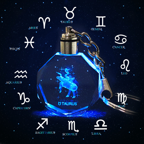 Porte-clés signe du zodiaque en cristal 12 Constellation, signe d'étoiles 3D, accessoires pour femmes lumière LED, Gemini, cadeau d'anniversaire ► Photo 1/6