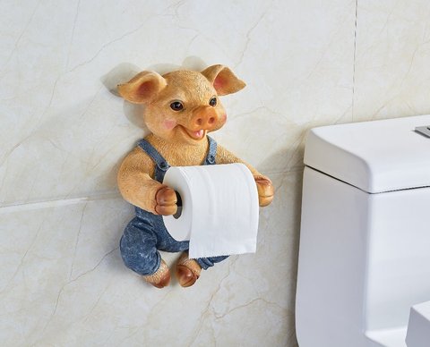 Boîte de mouchoirs de cochon, 3D porte-papier hygiénique, plateau en résine hygiénique des toilettes, dispositif avec bobine porte-serviettes en papier, poinçon libre, main ► Photo 1/3