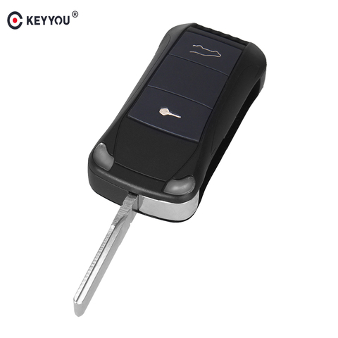 KEYYOU-coque de clé télécommande pliable à 2 boutons, Fob, pour Porsche Cayenne GTS (2004, 2005, 2006, 2007, 2008, 2009, 2010, 2011) ► Photo 1/6